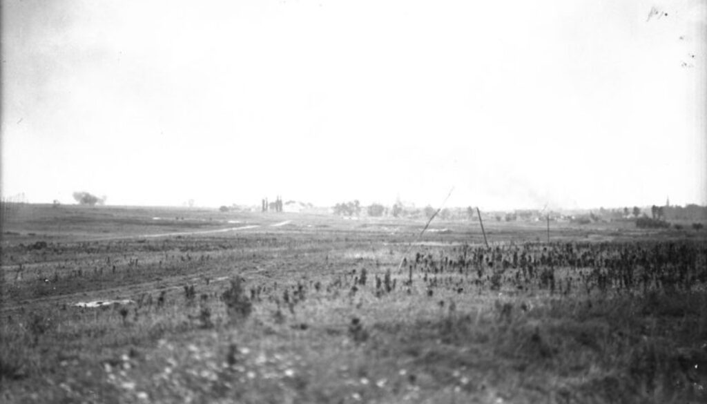 134_German incendiary shells bursting in village captured by Canadians. Advance East of Arras. September, 1918 2